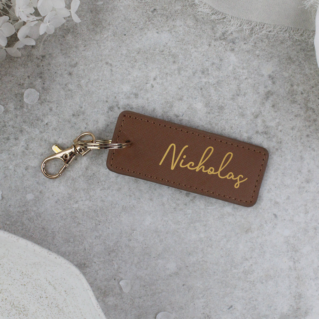 Personalised PU Leather Rectangle Keyring with Name