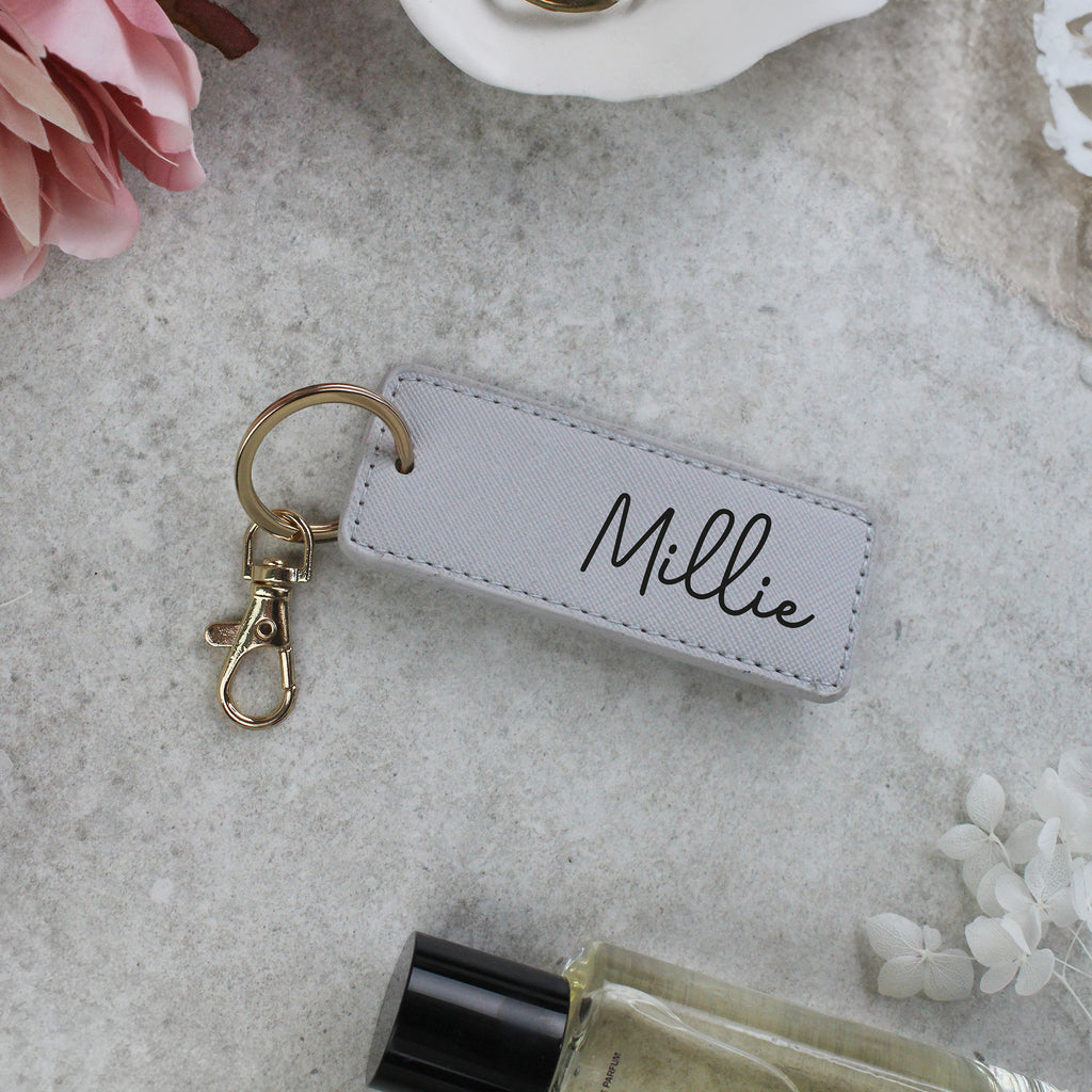 Personalised PU Leather Rectangle Keyring with Name