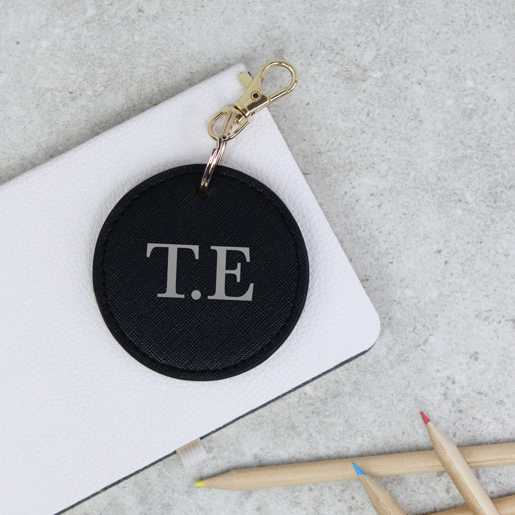 Personalised Round PU Leather Keyring with Initials