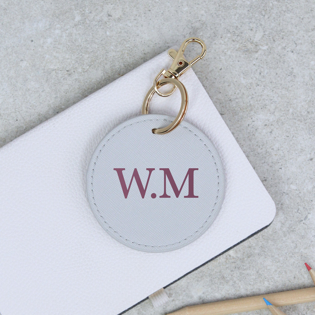 Personalised Round PU Leather Keyring with Initials