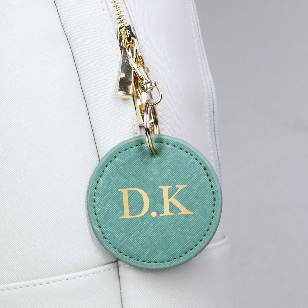 Personalised Round PU Leather Keyring with Initials