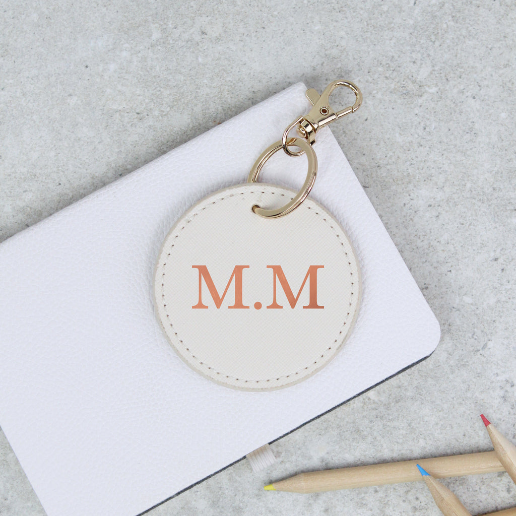 Personalised Round PU Leather Keyring with Initials