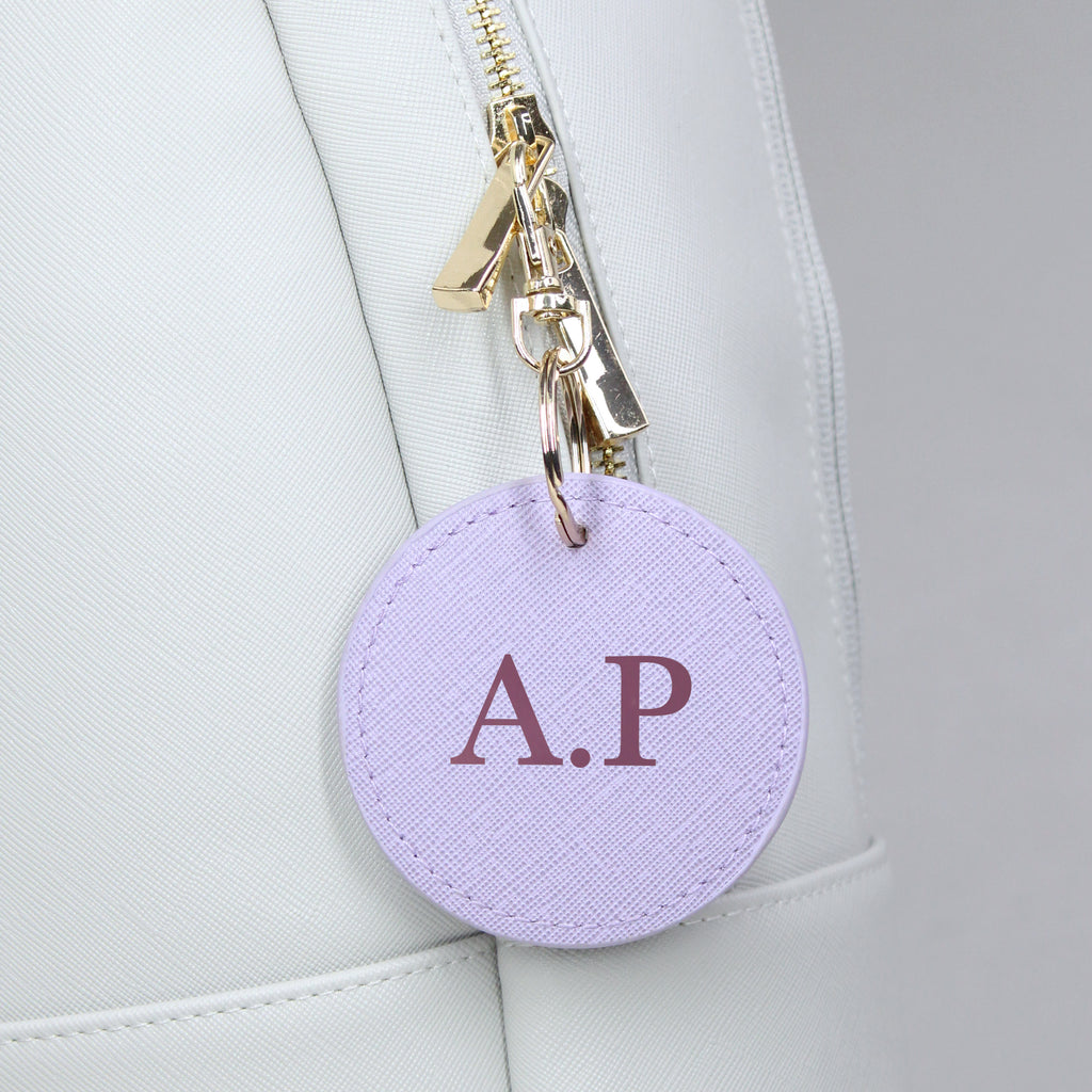 Personalised Round PU Leather Keyring with Initials