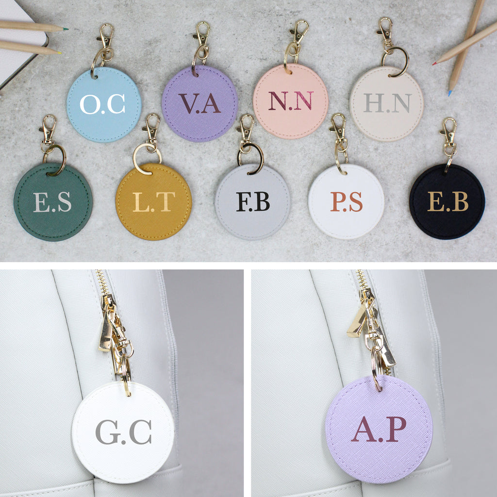 Personalised Round PU Leather Keyring with Initials