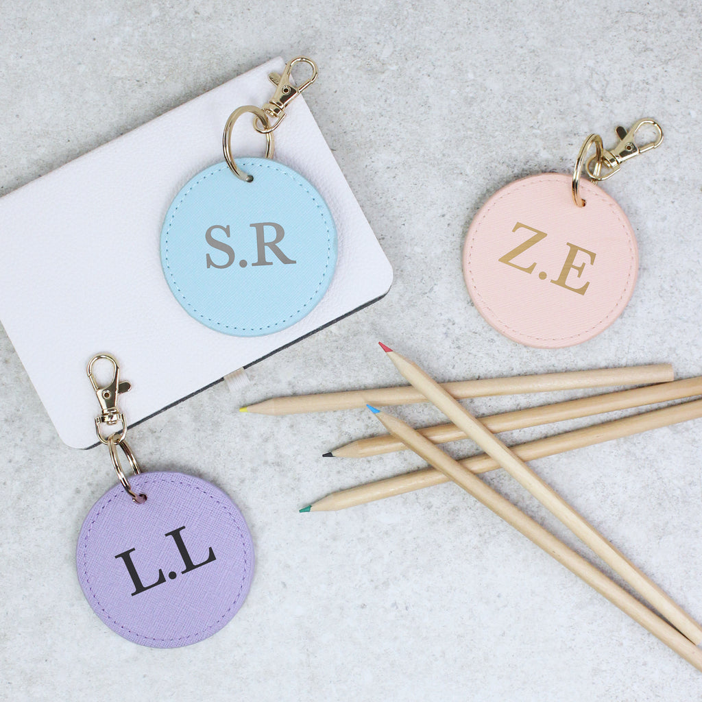 Personalised Round PU Leather Keyring with Initials