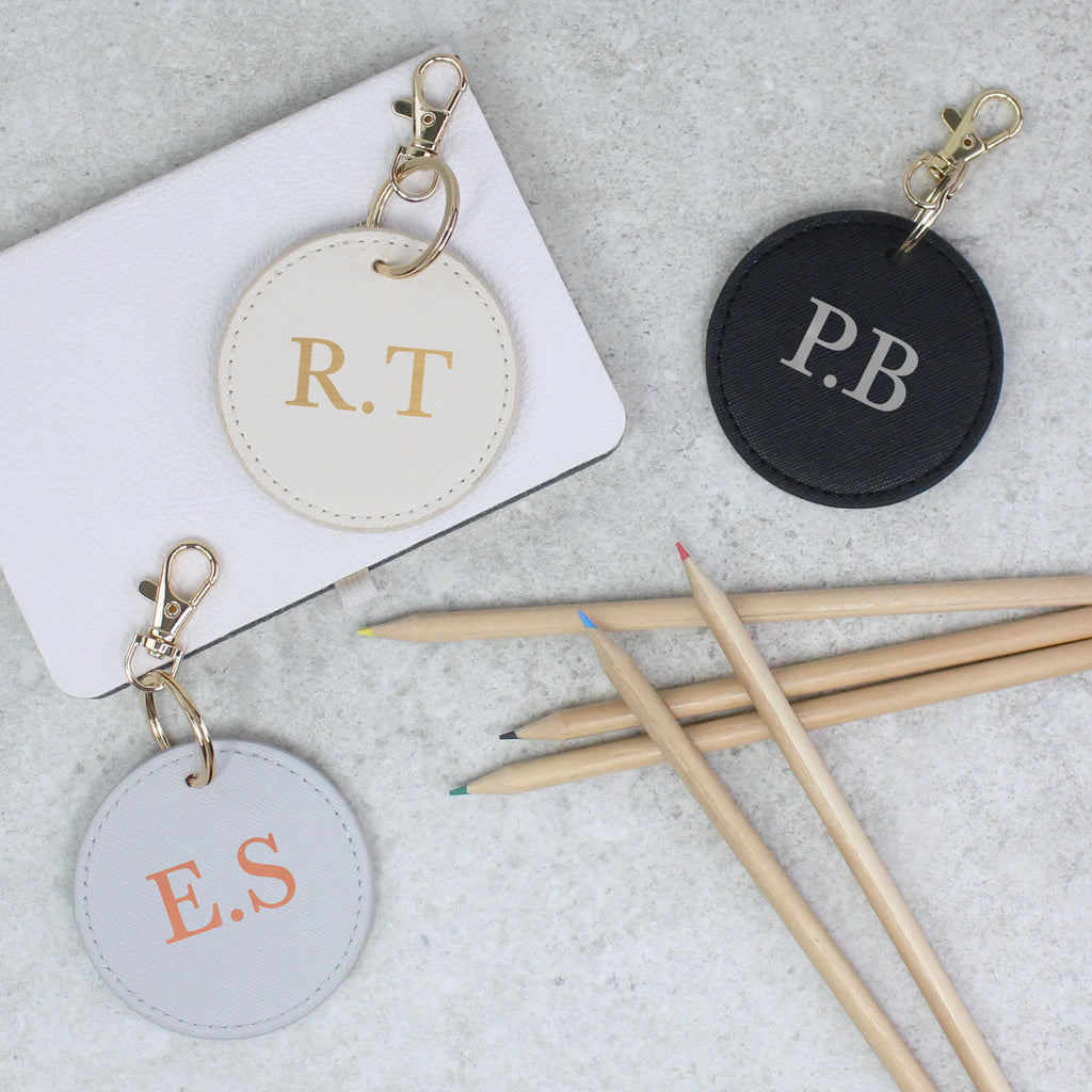 Personalised Round PU Leather Keyring with Initials