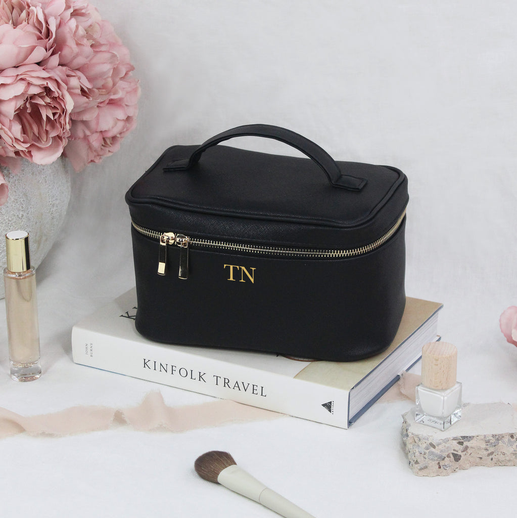 Personalised PU Leather Vanity Makeup Bag with Initials