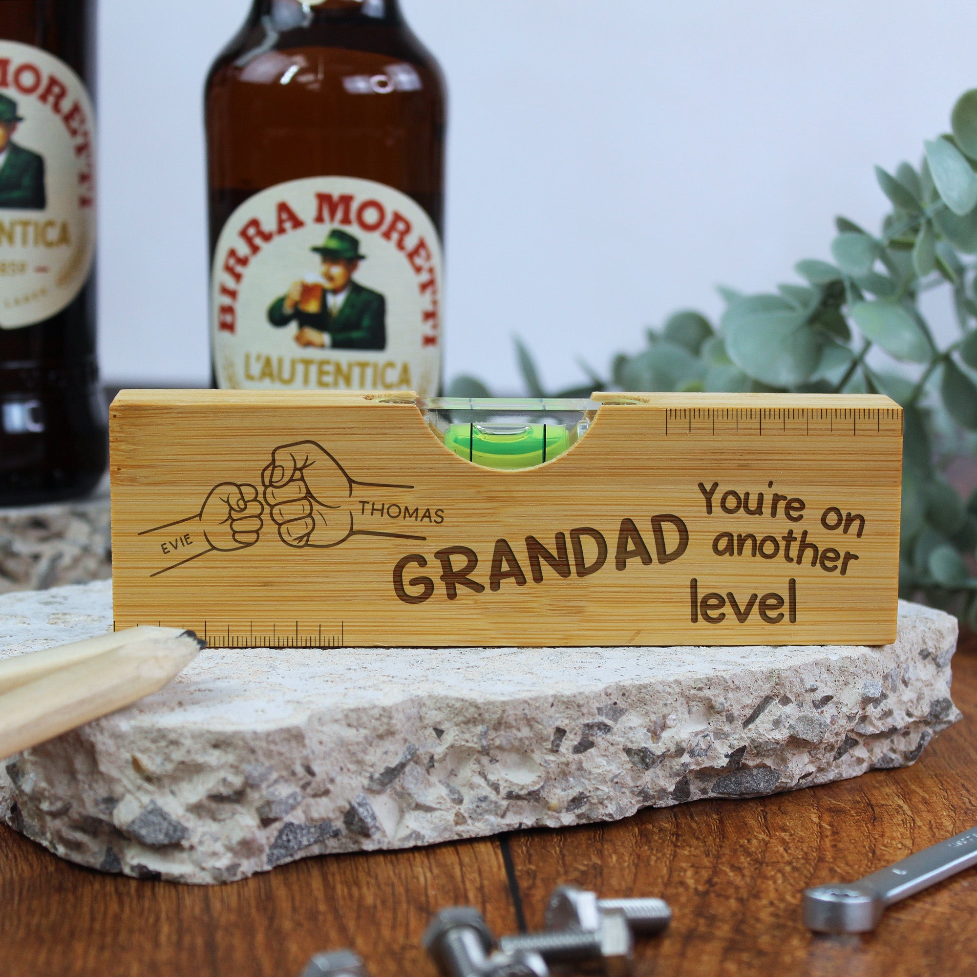 Personalised Grandad Fist Bump Spirit Level Bottle Opener