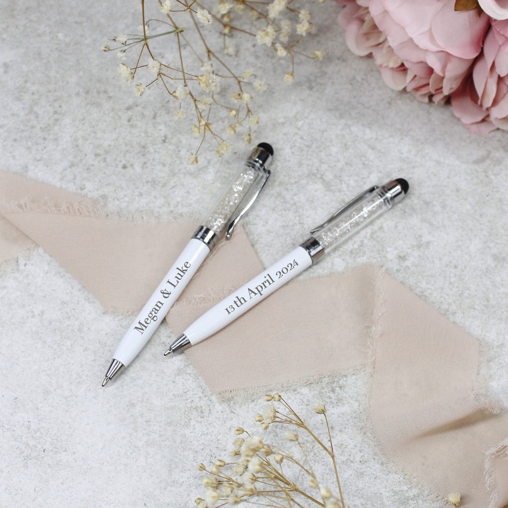 Personalised White & Silver Wedding Signing Ballpoint Pen with Blue Ink