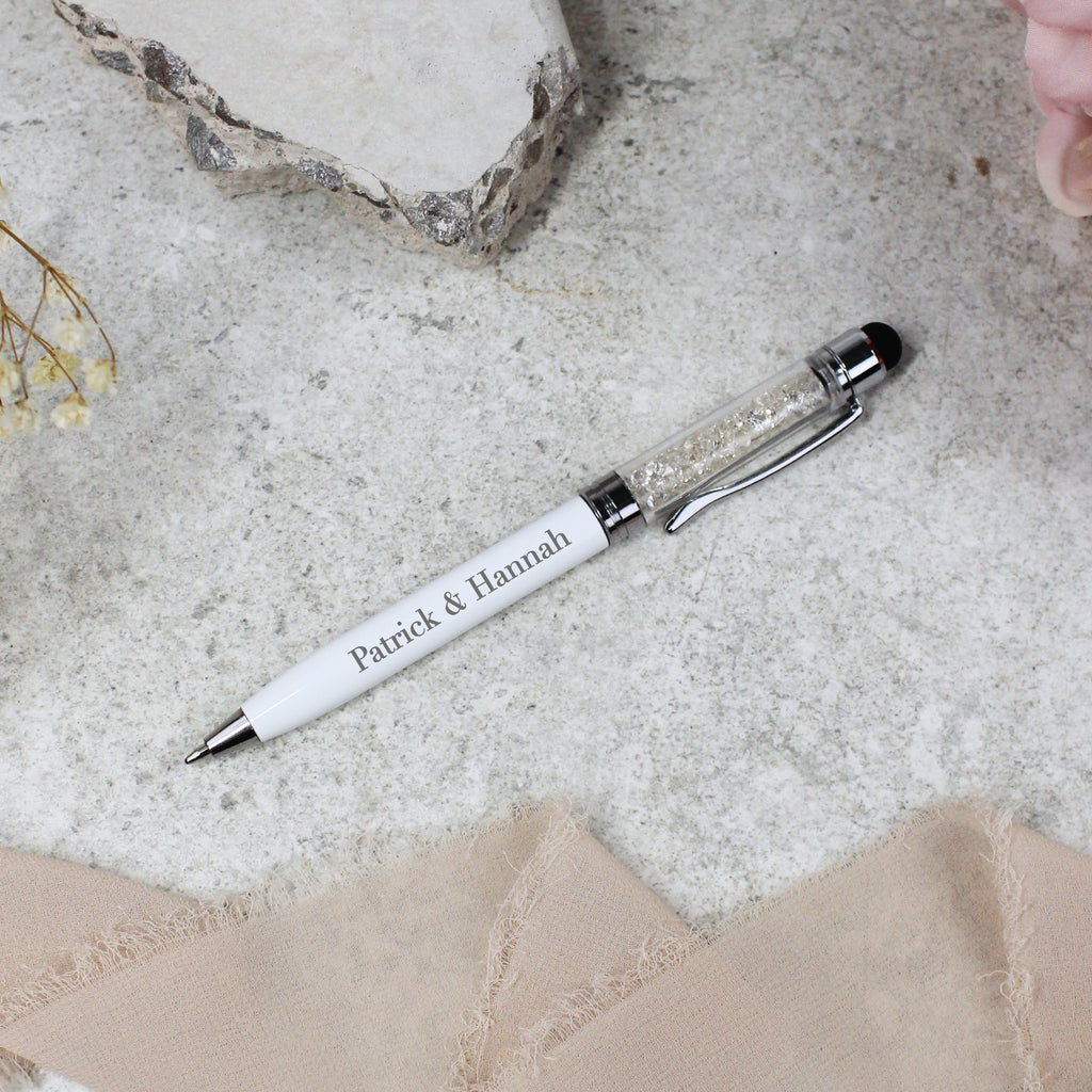 Personalised White & Silver Wedding Signing Ballpoint Pen with Blue Ink