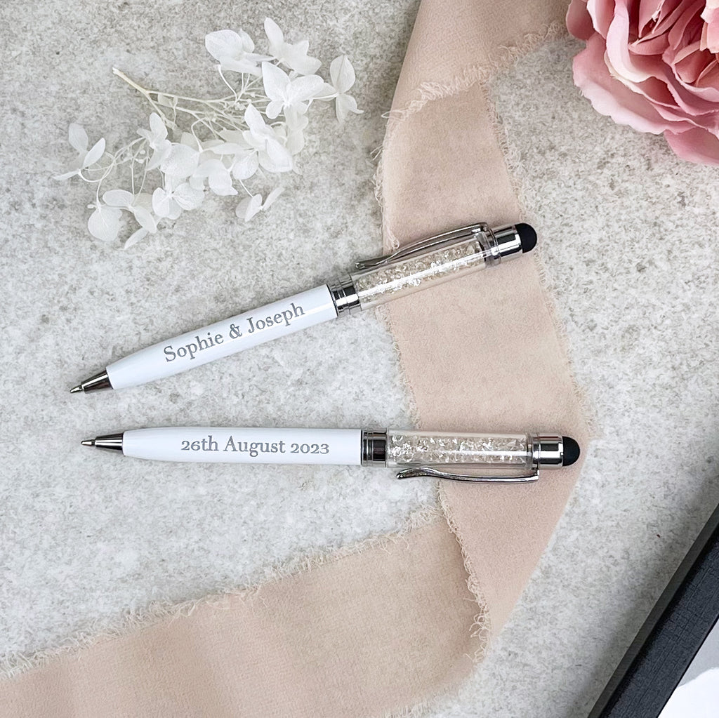 Personalised White & Silver Wedding Signing Ballpoint Pen with Blue Ink