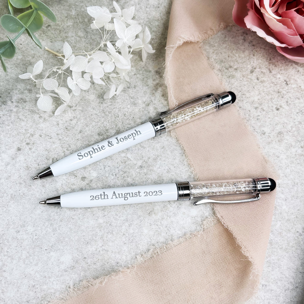 Personalised White & Silver Wedding Signing Ballpoint Pen with Blue Ink