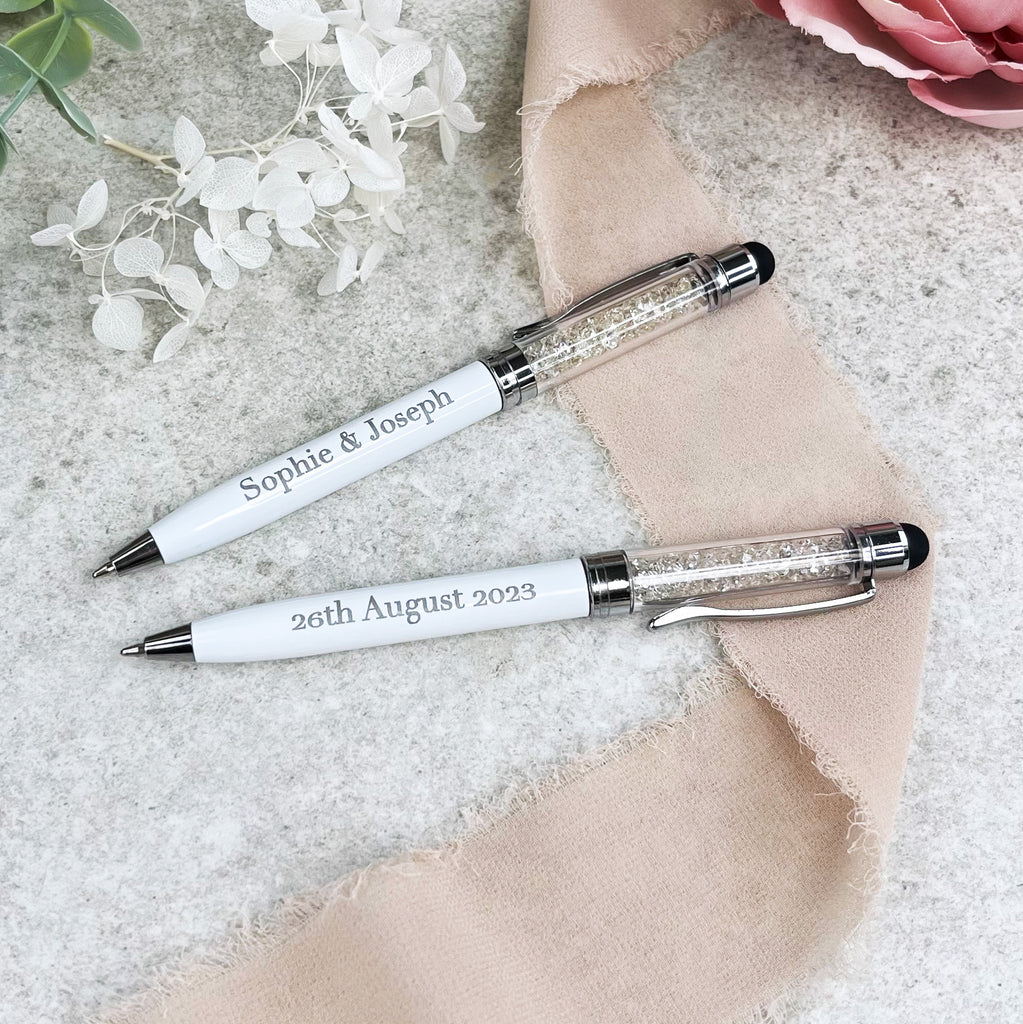 Personalised White & Silver Wedding Signing Ballpoint Pen with Blue Ink