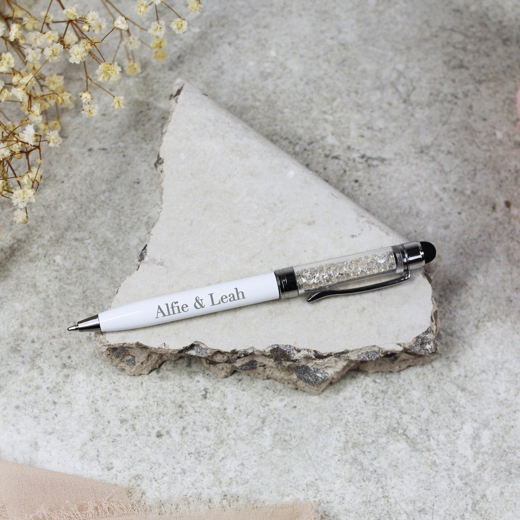 Personalised White & Silver Wedding Signing Ballpoint Pen with Blue Ink