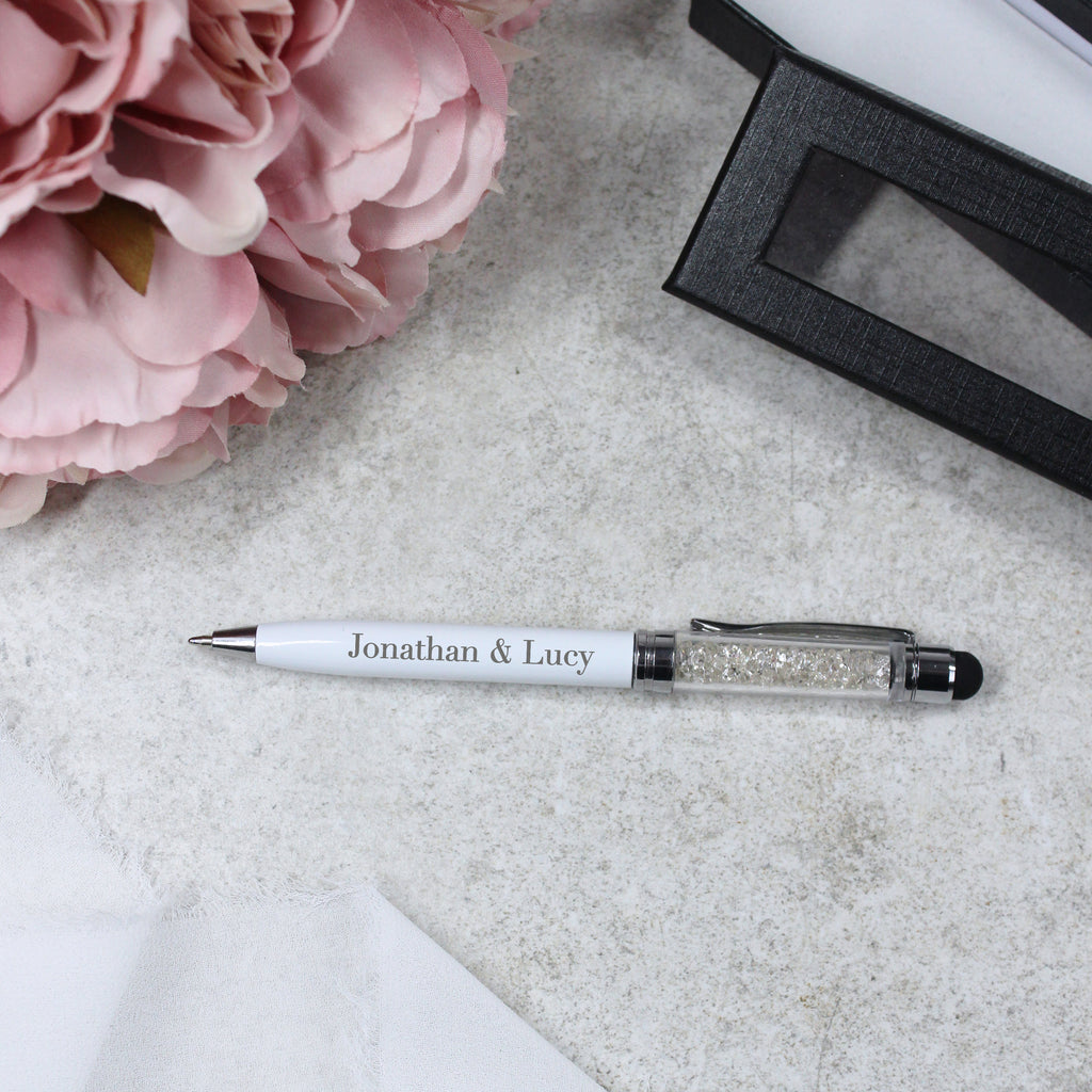 Personalised White & Silver Wedding Signing Ballpoint Pen with Blue Ink