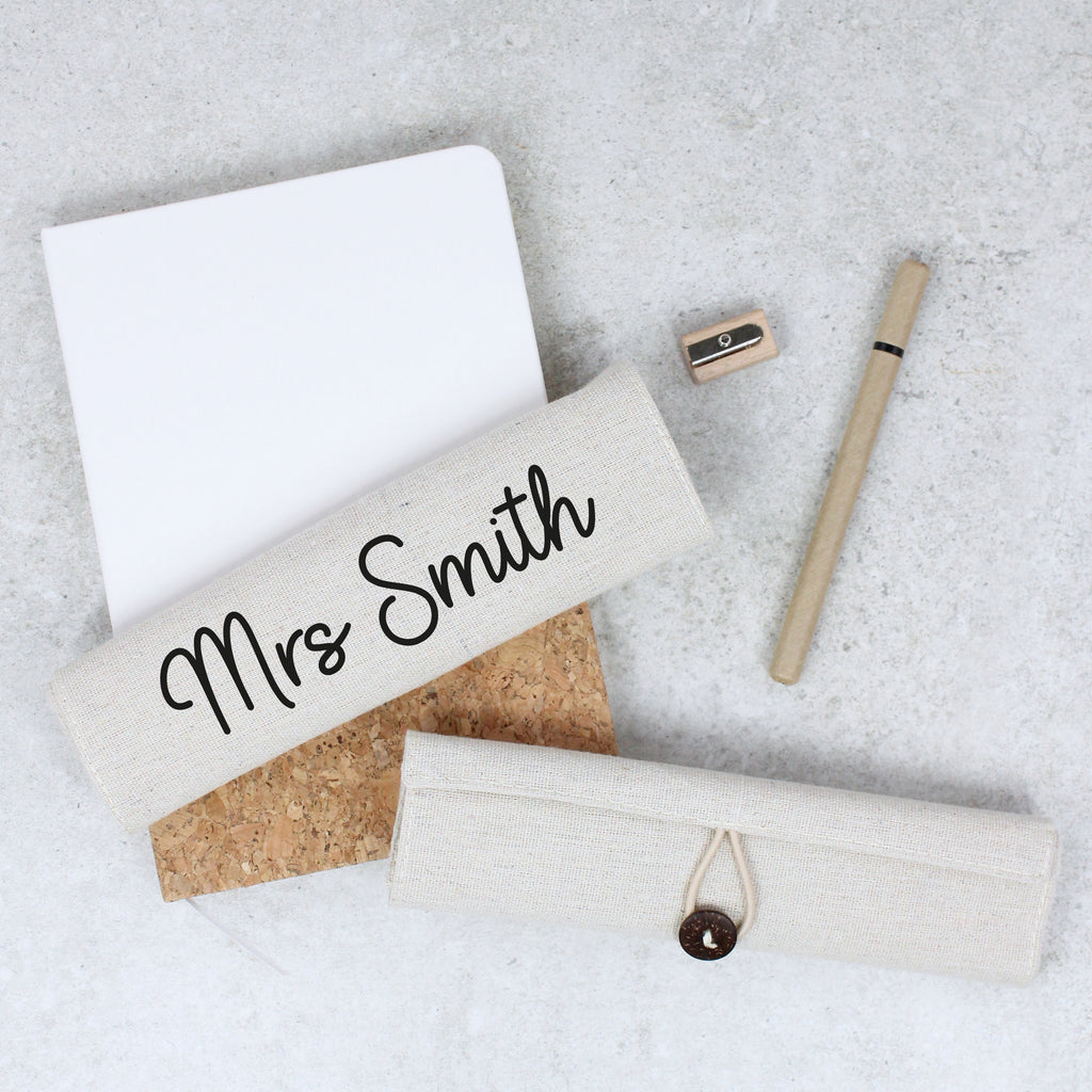 Personalised Teacher Roll Up  Pencil Case with 5 Piece Stationary