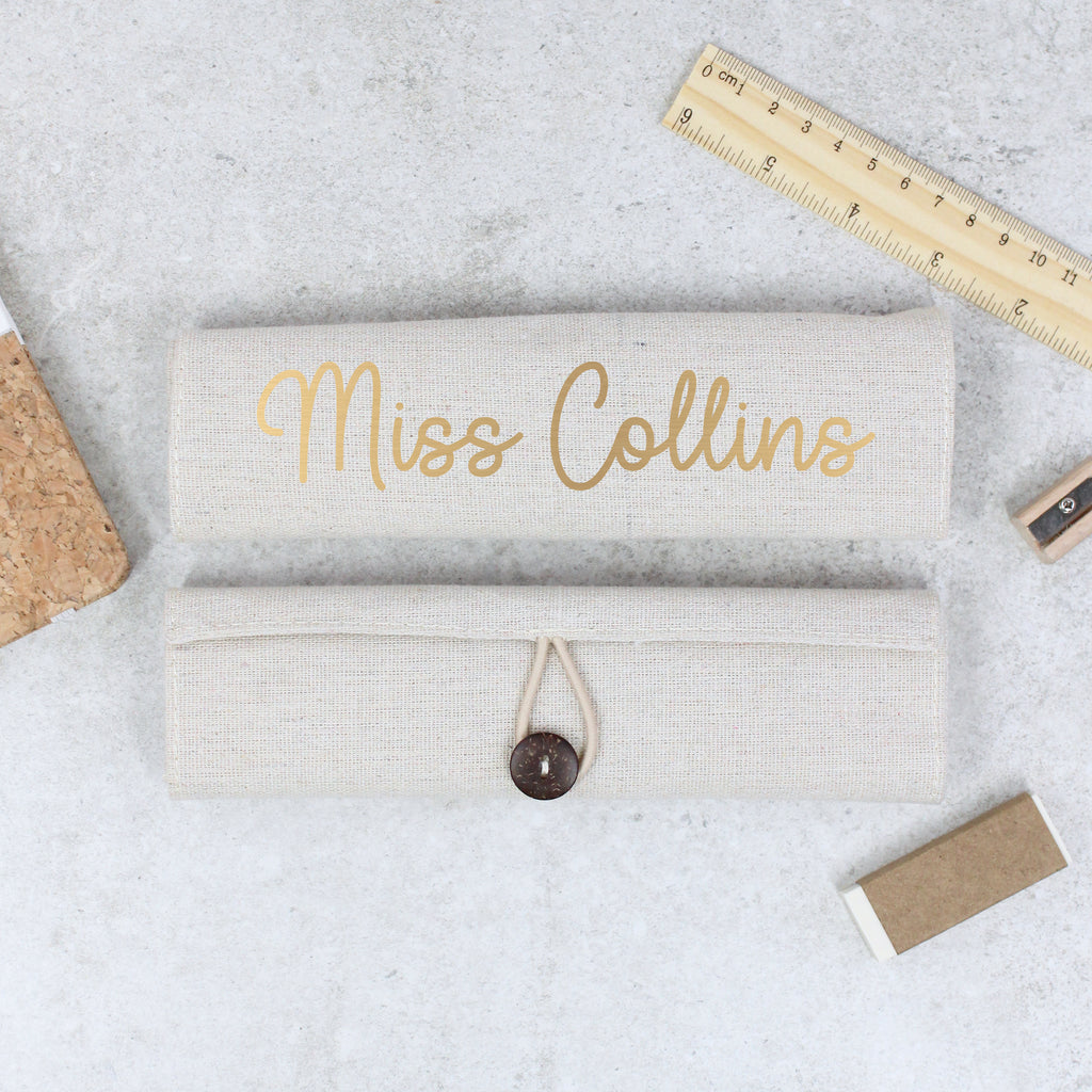 Personalised Teacher Roll Up  Pencil Case with 5 Piece Stationary