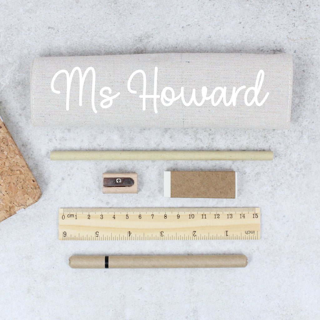 Personalised Teacher Roll Up  Pencil Case with 5 Piece Stationary