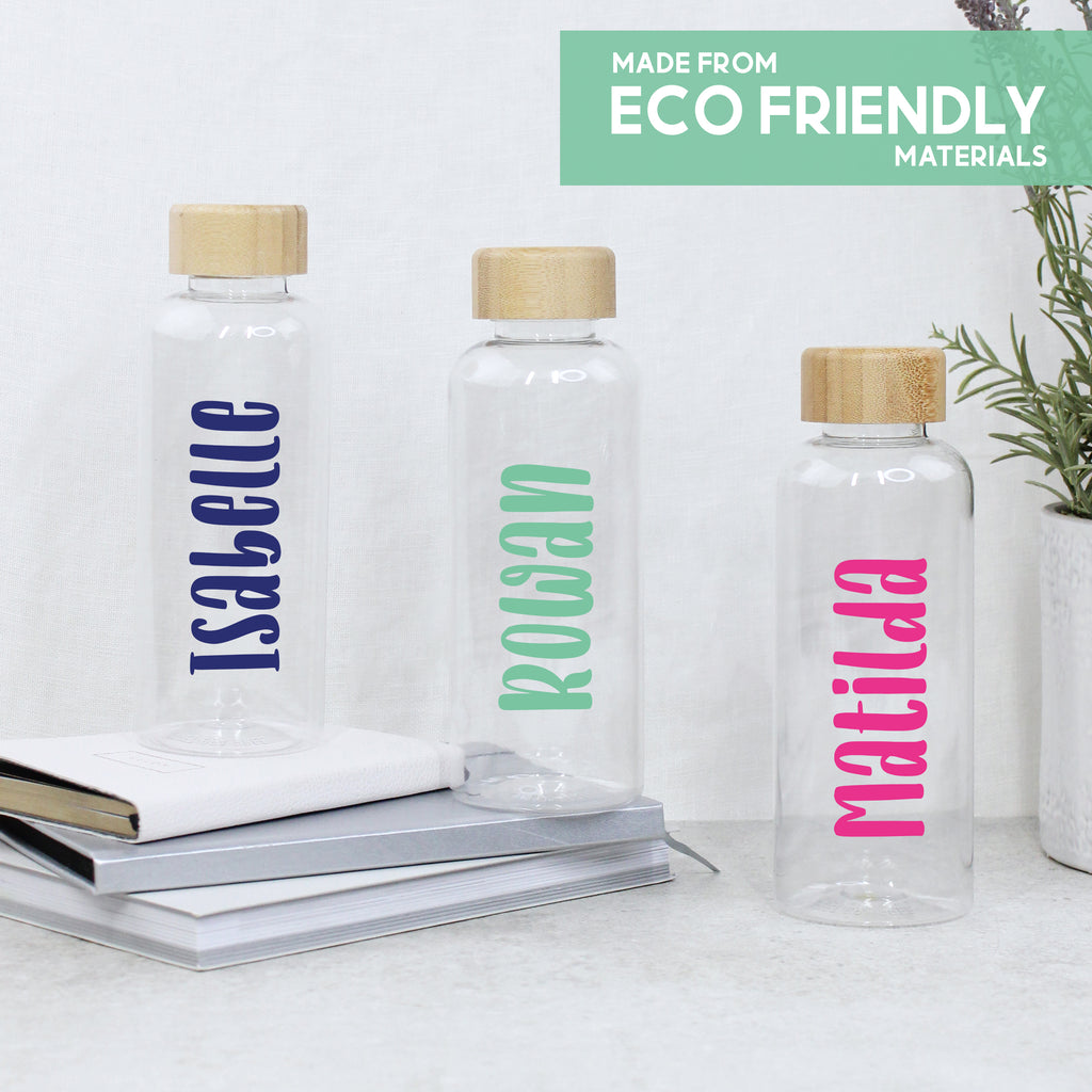 Personalised 600ml Clear Water Bottle with Bamboo Lid