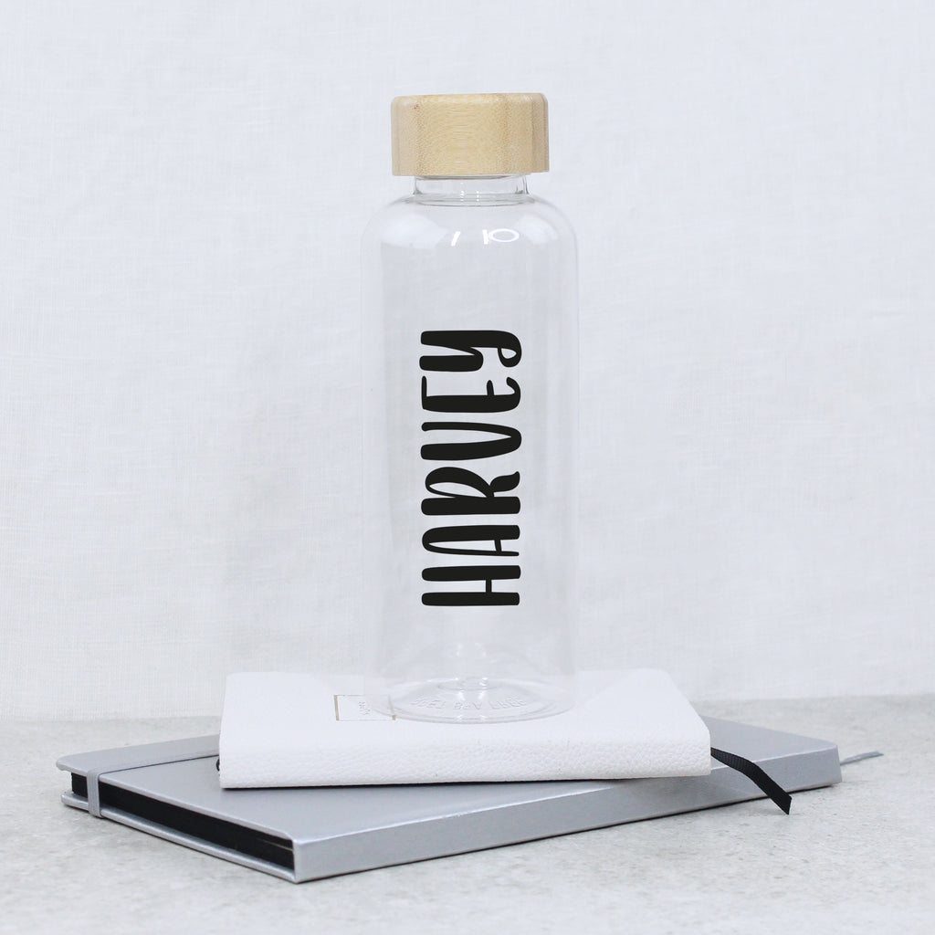 Personalised 600ml Clear Water Bottle with Bamboo Lid