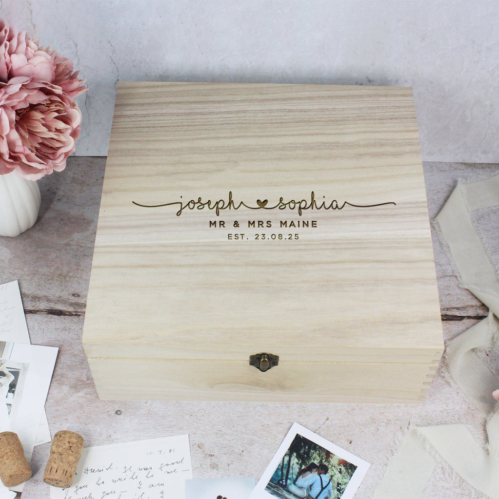 Personalised Wooden Mrs & Mrs Wedding Box