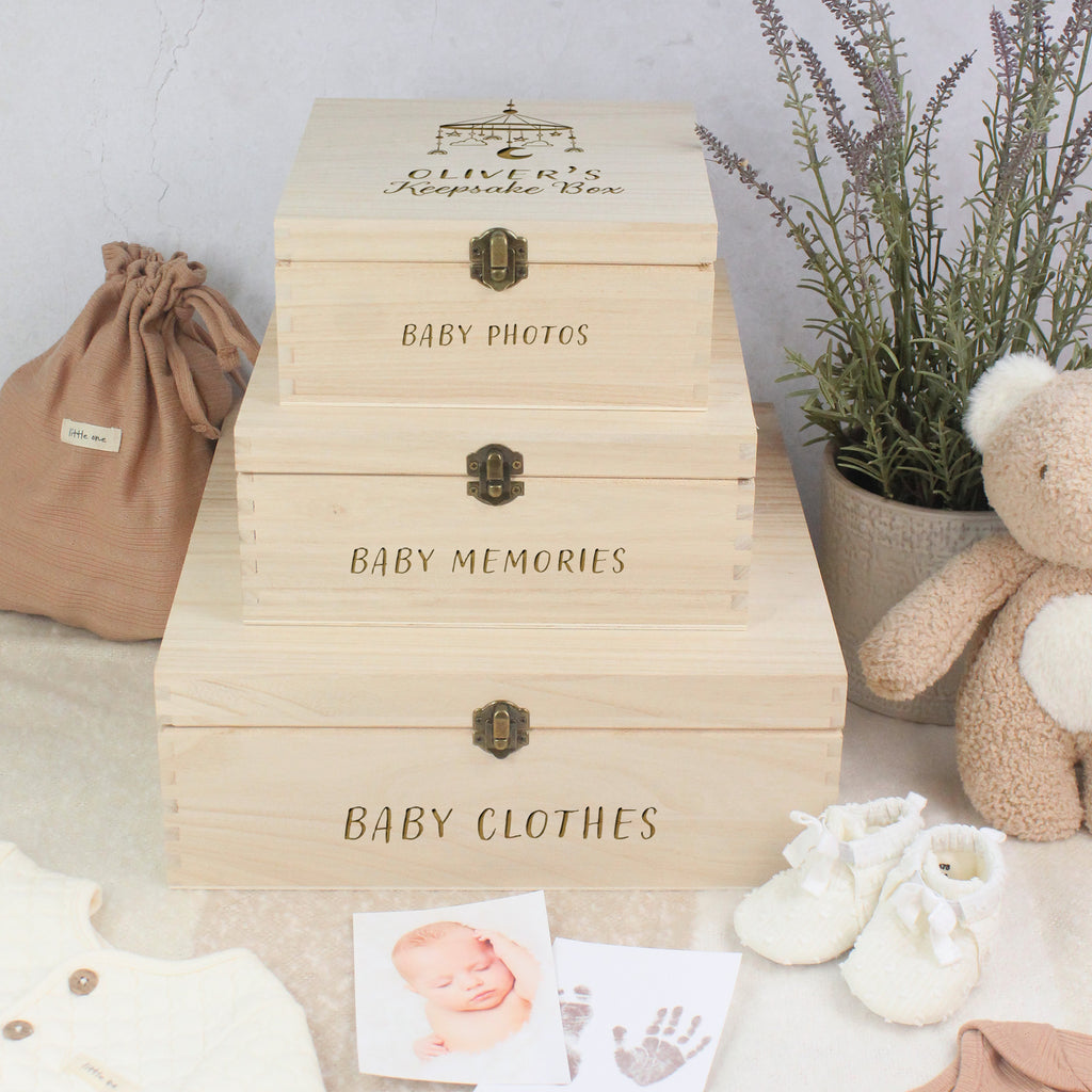 Personalised Wooden Baby Keepsake Boxes - 6 Sizes