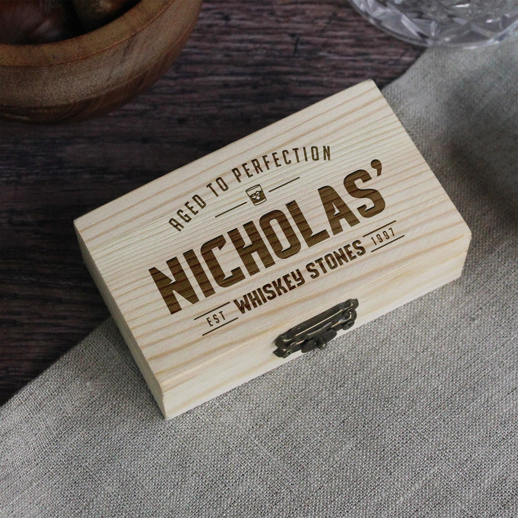 8 Whiskey Stones In A Personalised Wooden Box 
