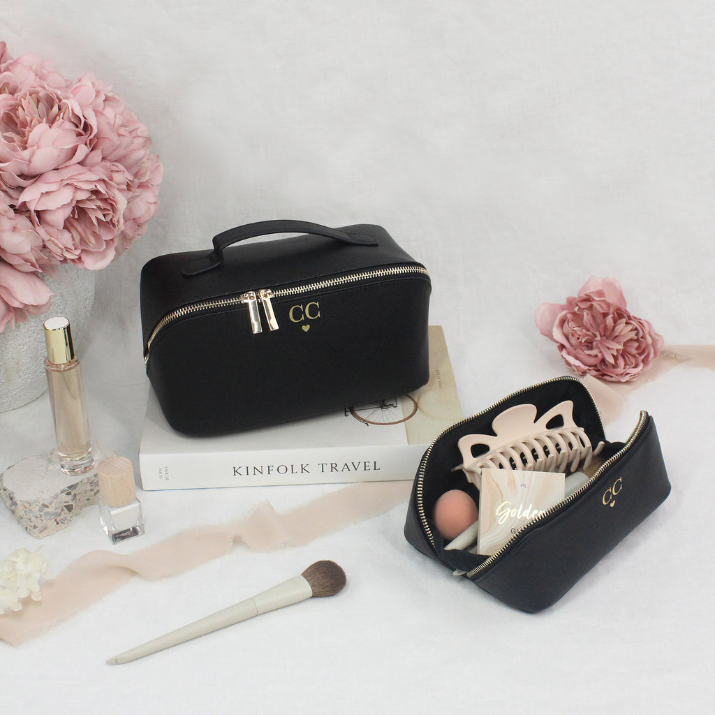 Personalised Flat Lay Make Up Bag with Initials & Heart