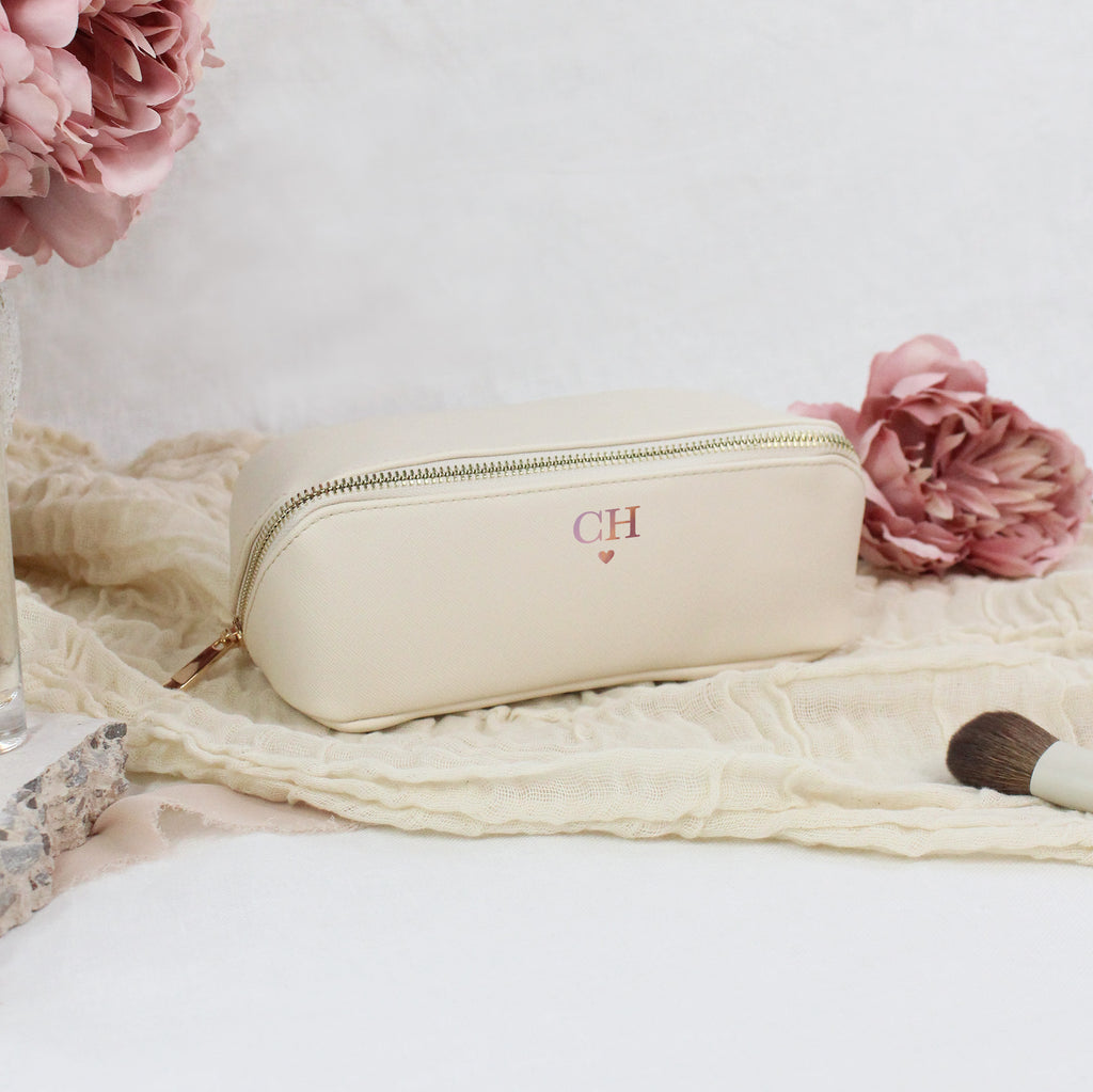 Personalised Flat Lay Make Up Bag with Initials & Heart