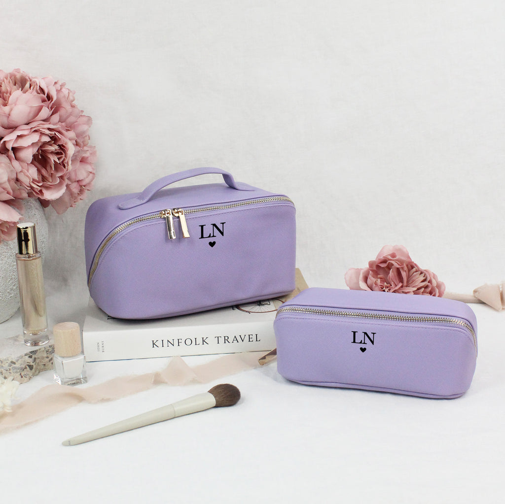 Personalised Flat Lay Make Up Bag with Initials & Heart