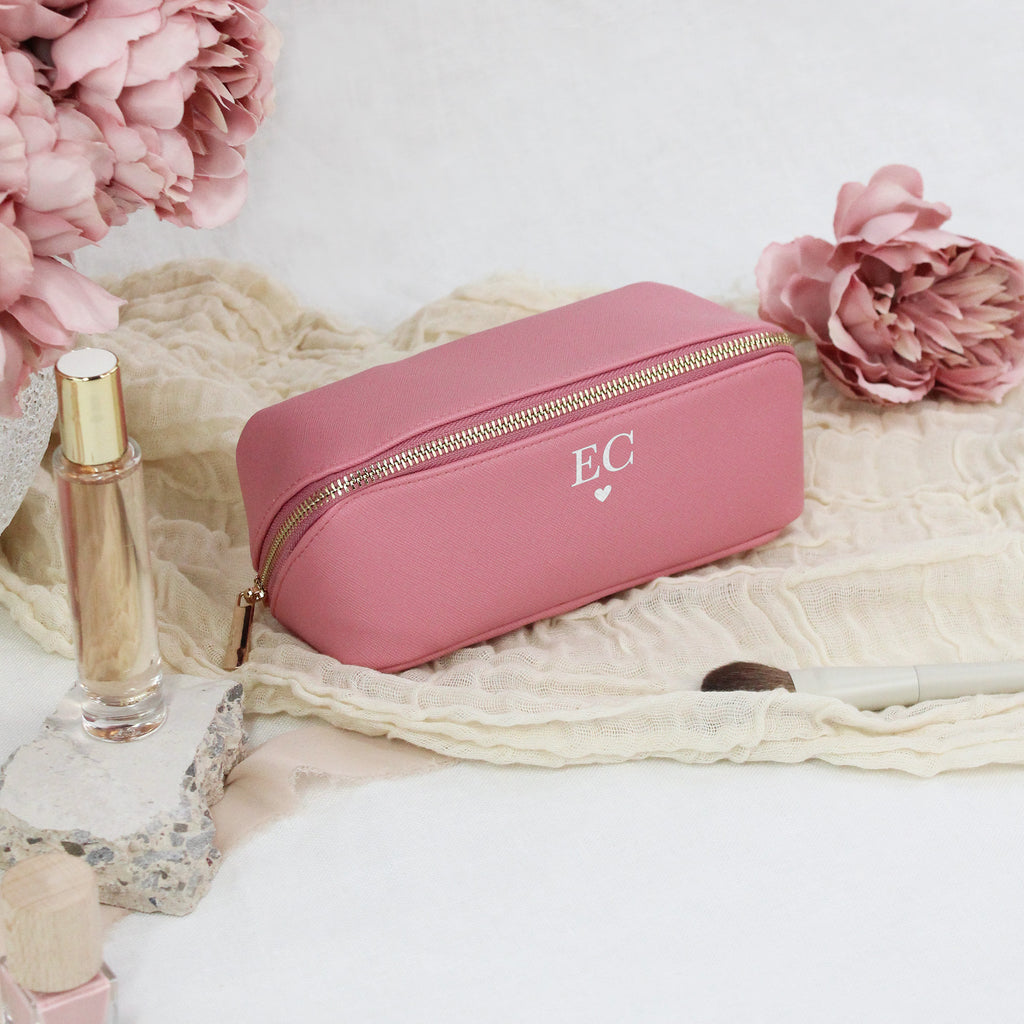 Personalised Flat Lay Make Up Bag with Initials & Heart
