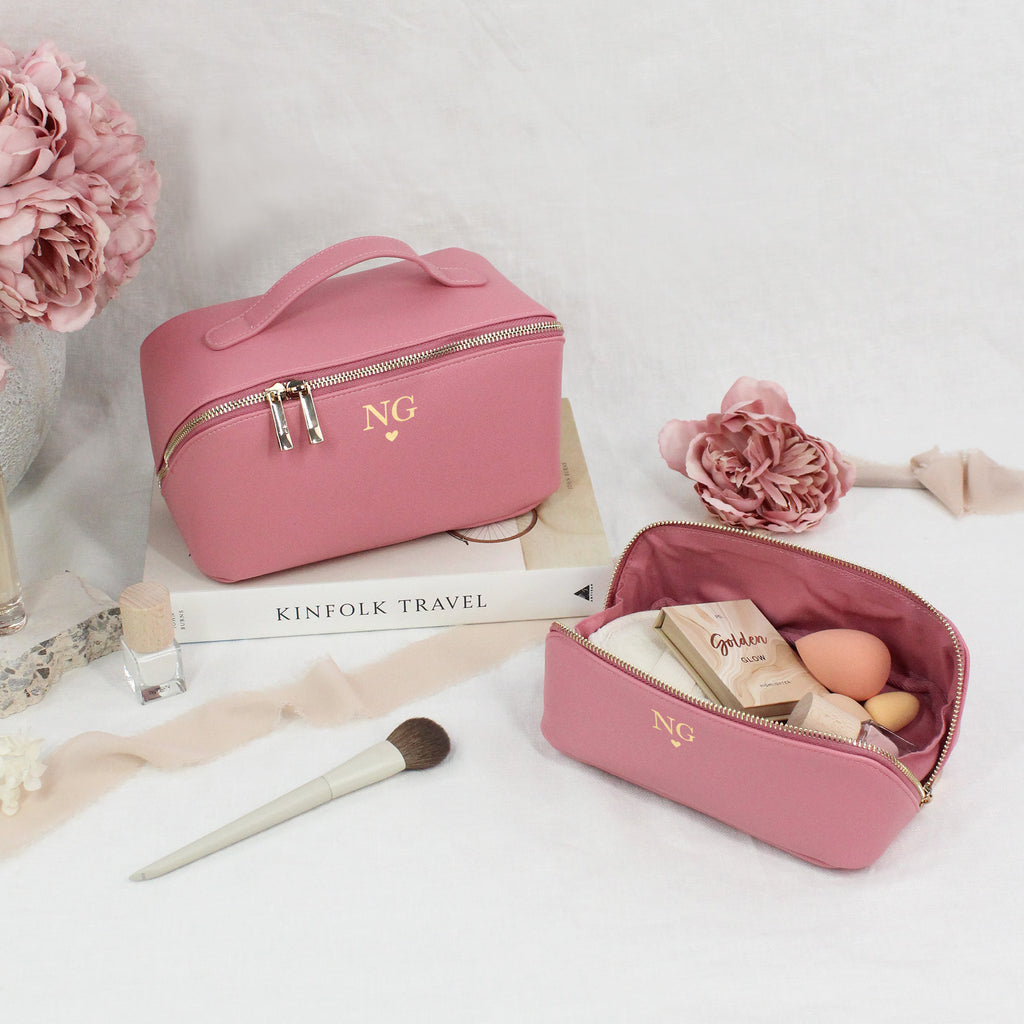 Personalised Flat Lay Make Up Bag with Initials & Heart