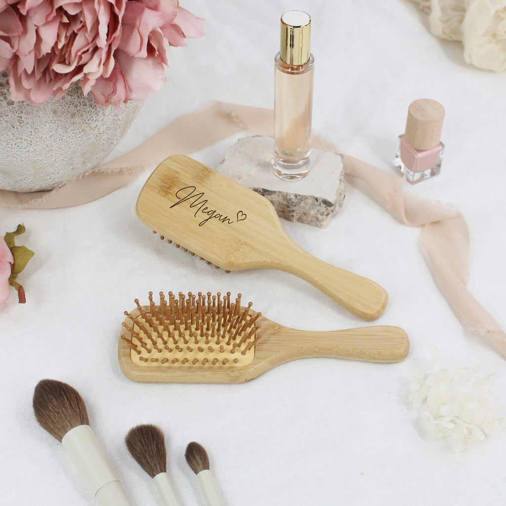 Personalised Wooden Paddle Hair Brush with Name & Heart