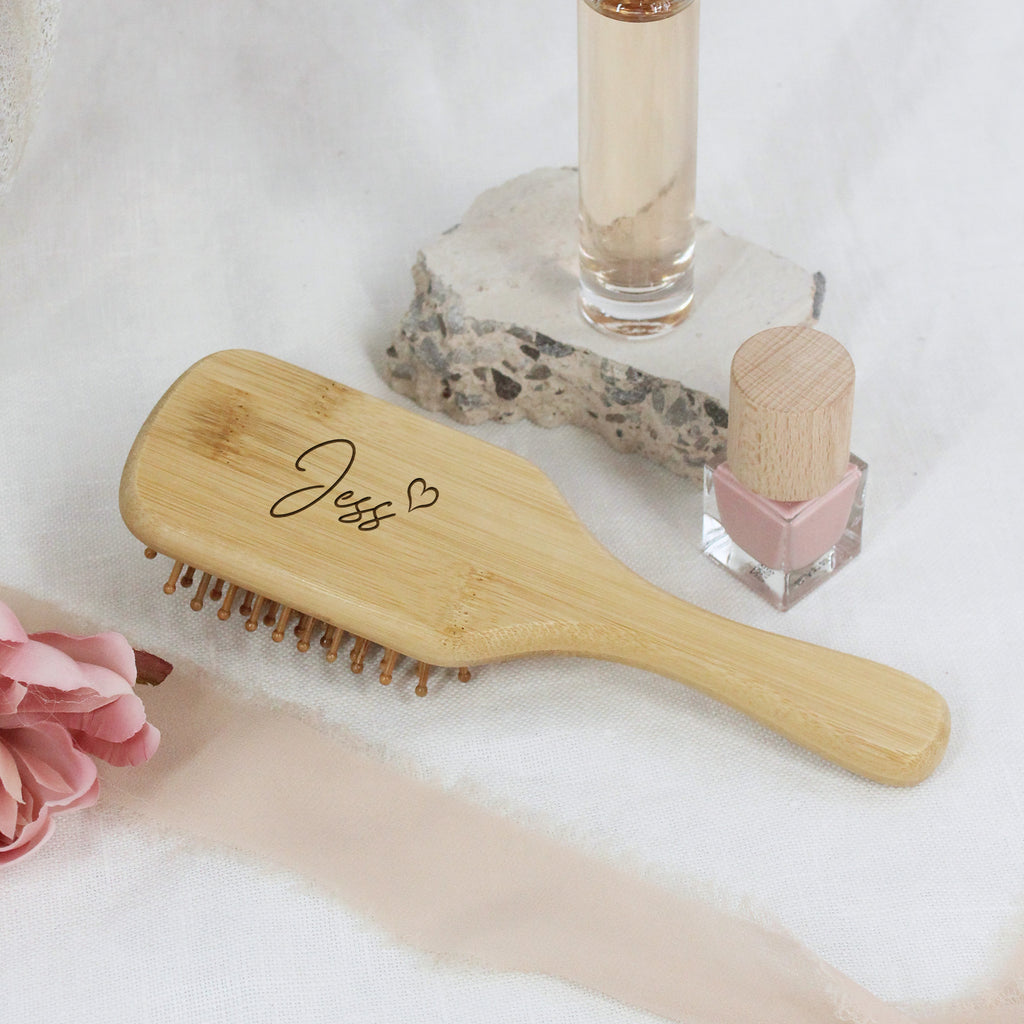 Personalised Wooden Paddle Hair Brush with Name & Heart