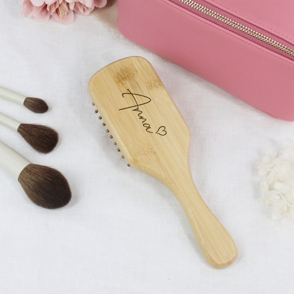 Personalised Wooden Paddle Hair Brush with Name & Heart