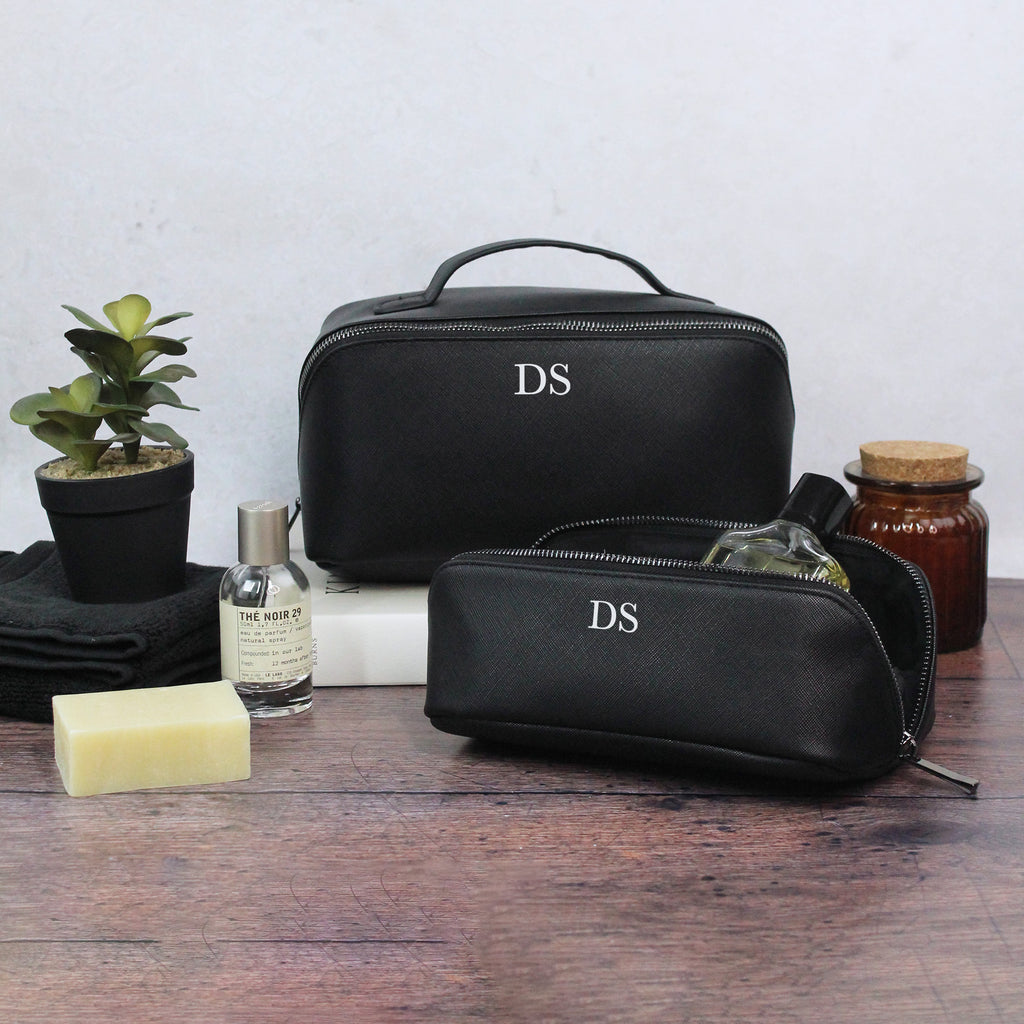 Personalised Men’s Wash Bag Set in Black with Black Zip Detail