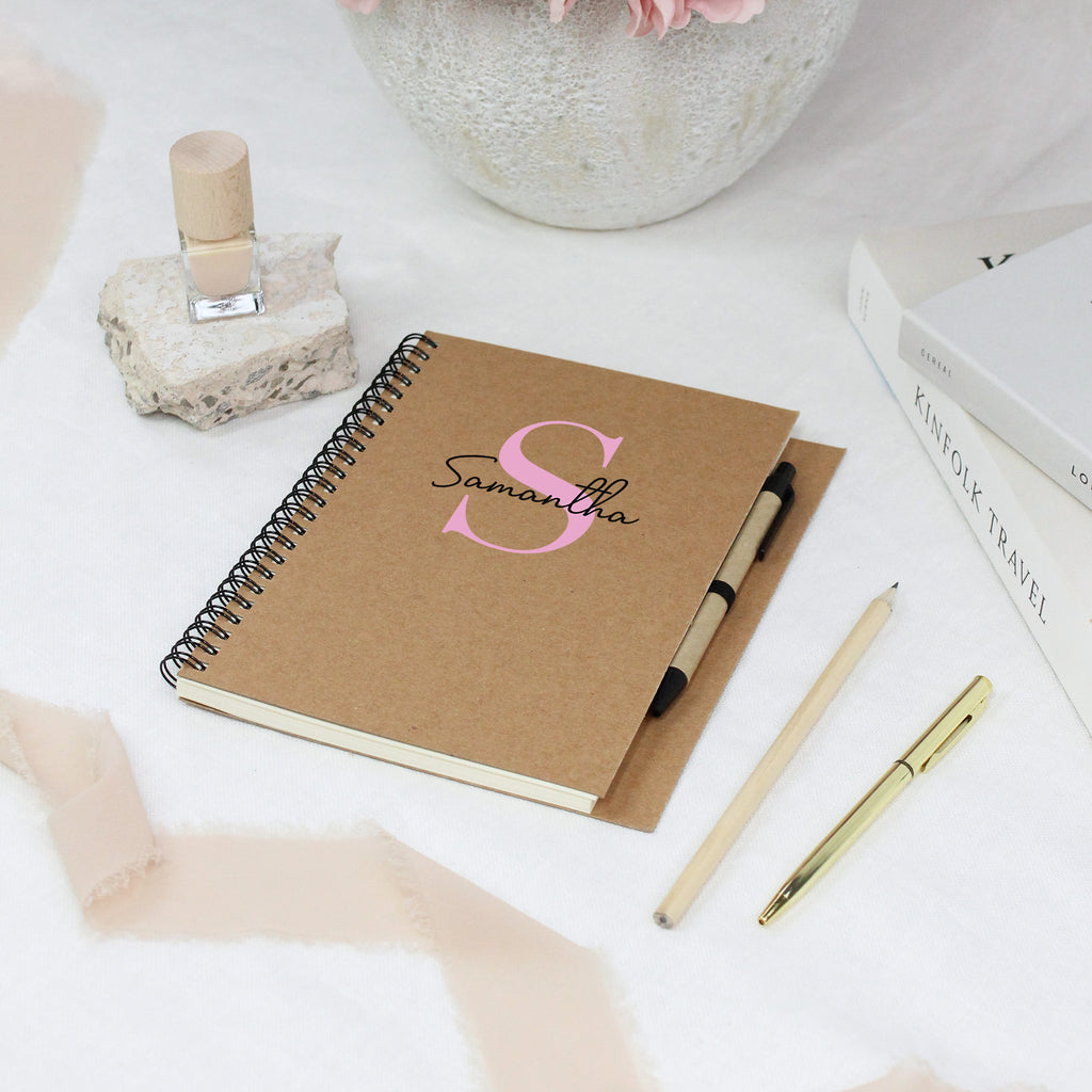 Personalised Name and Initial Spiral Notebook with Pen