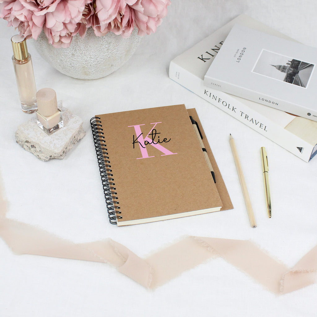 Personalised Name and Initial Spiral Notebook with Pen