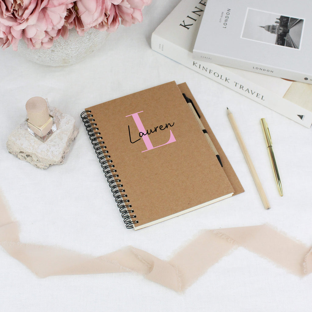 Personalised Name and Initial Spiral Notebook with Pen