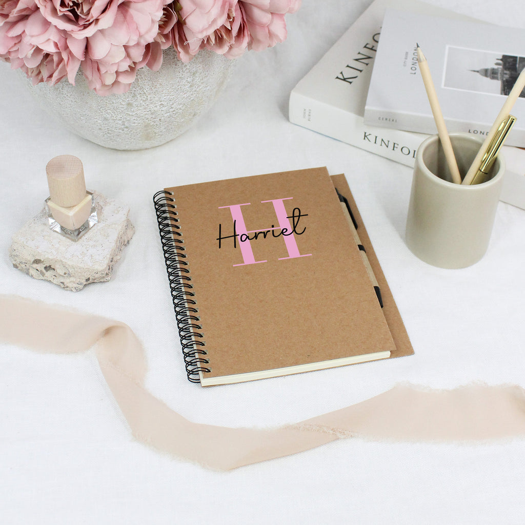 Personalised Name and Initial Spiral Notebook with Pen