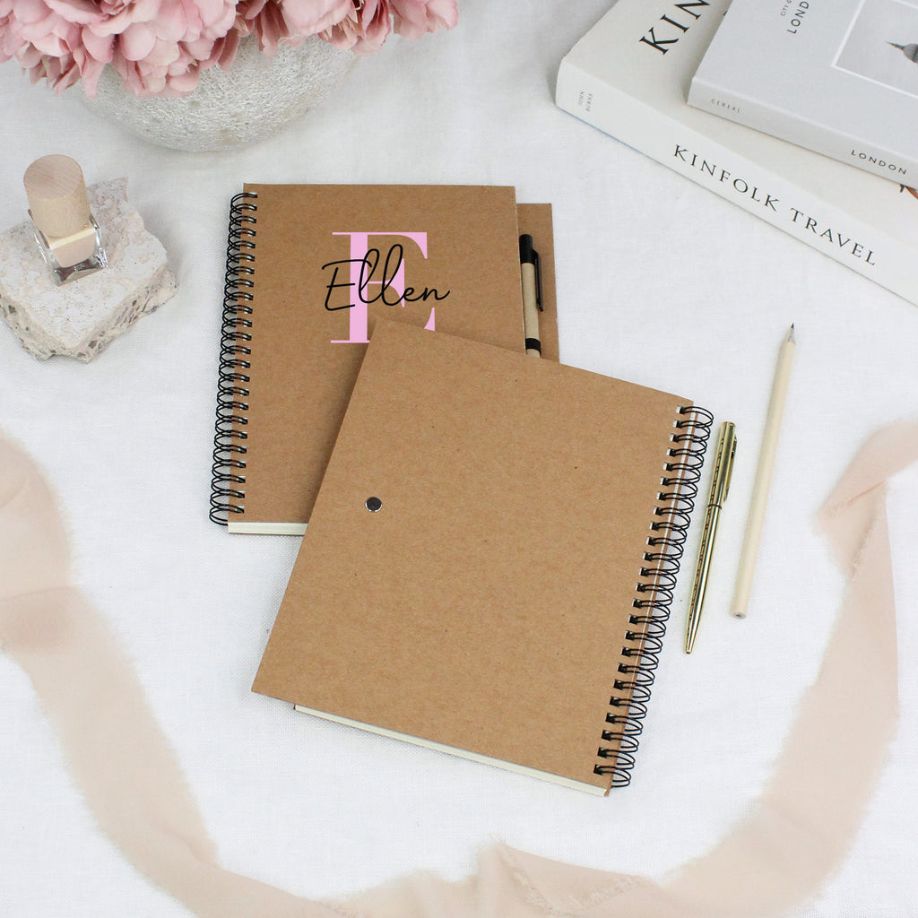 Personalised Name and Initial Spiral Notebook with Pen