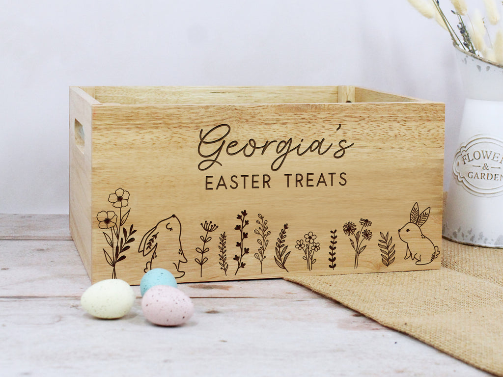 Personalised Floral Wooden Easter Crate