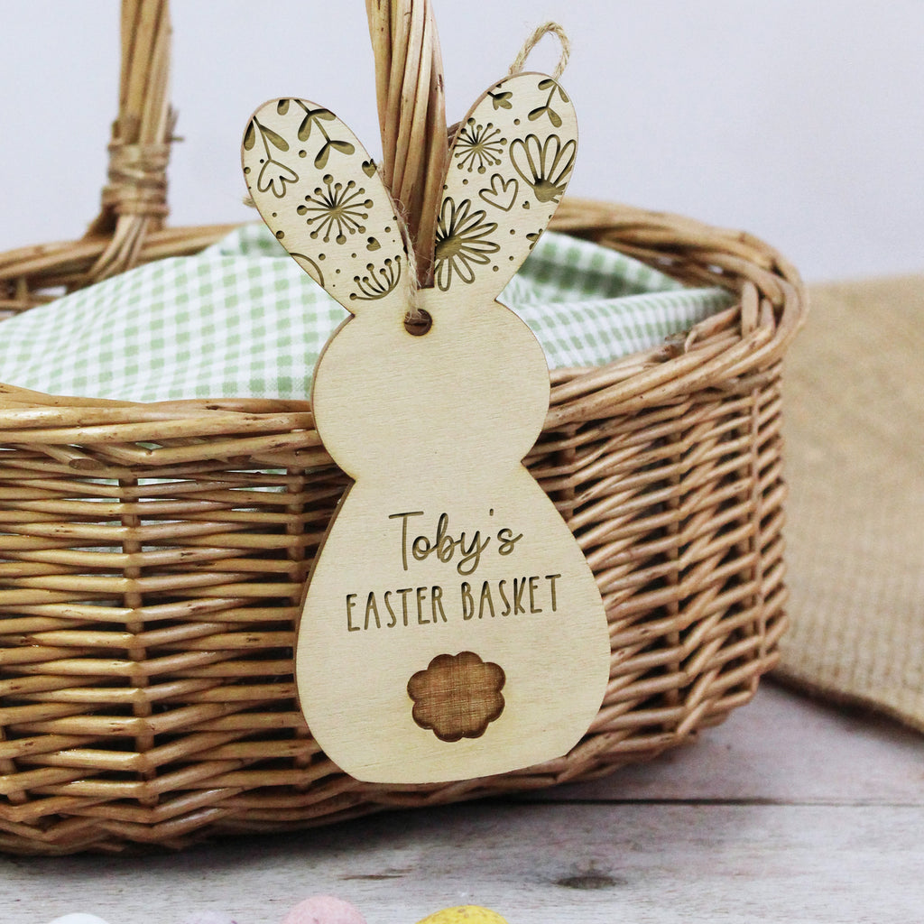 Personalised Wooden Floral Easter Basket Tags