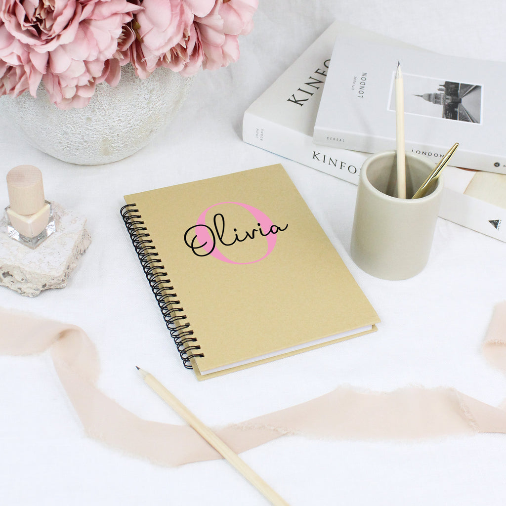 Personalised A5 Recycled Cardboard Notebook with Initial & Name