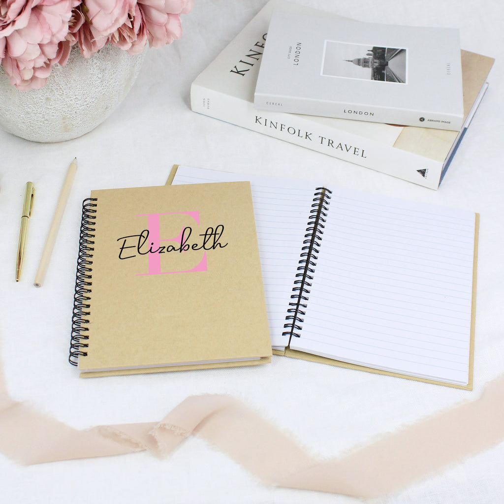 Personalised A5 Recycled Cardboard Notebook with Initial & Name