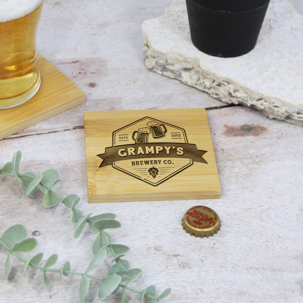 Personalised 'Grandad’s Brewery' 2 in 1 Wooden Coaster & Bottle Opener