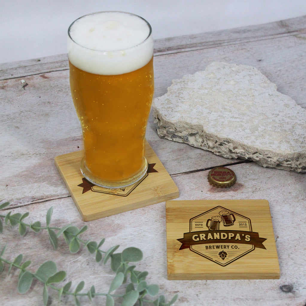 Personalised 'Grandad’s Brewery' 2 in 1 Wooden Coaster & Bottle Opener