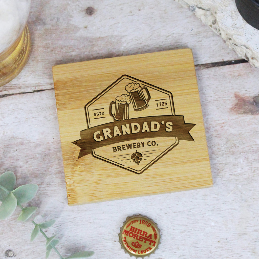 Personalised 'Grandad’s Brewery' 2 in 1 Wooden Coaster & Bottle Opener