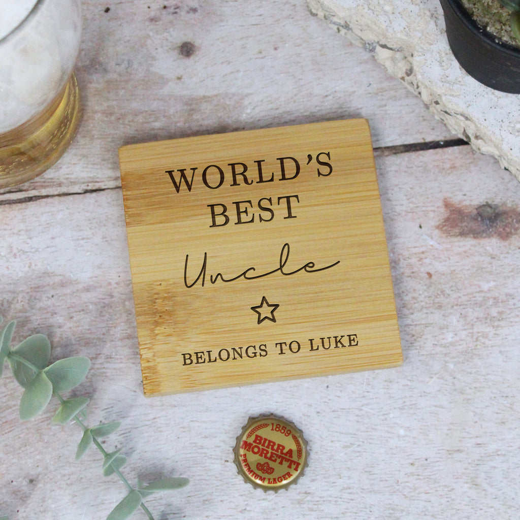 Personalised 2 in 1 'World’s Best Daddy' Wooden Coaster & Bottle Opener