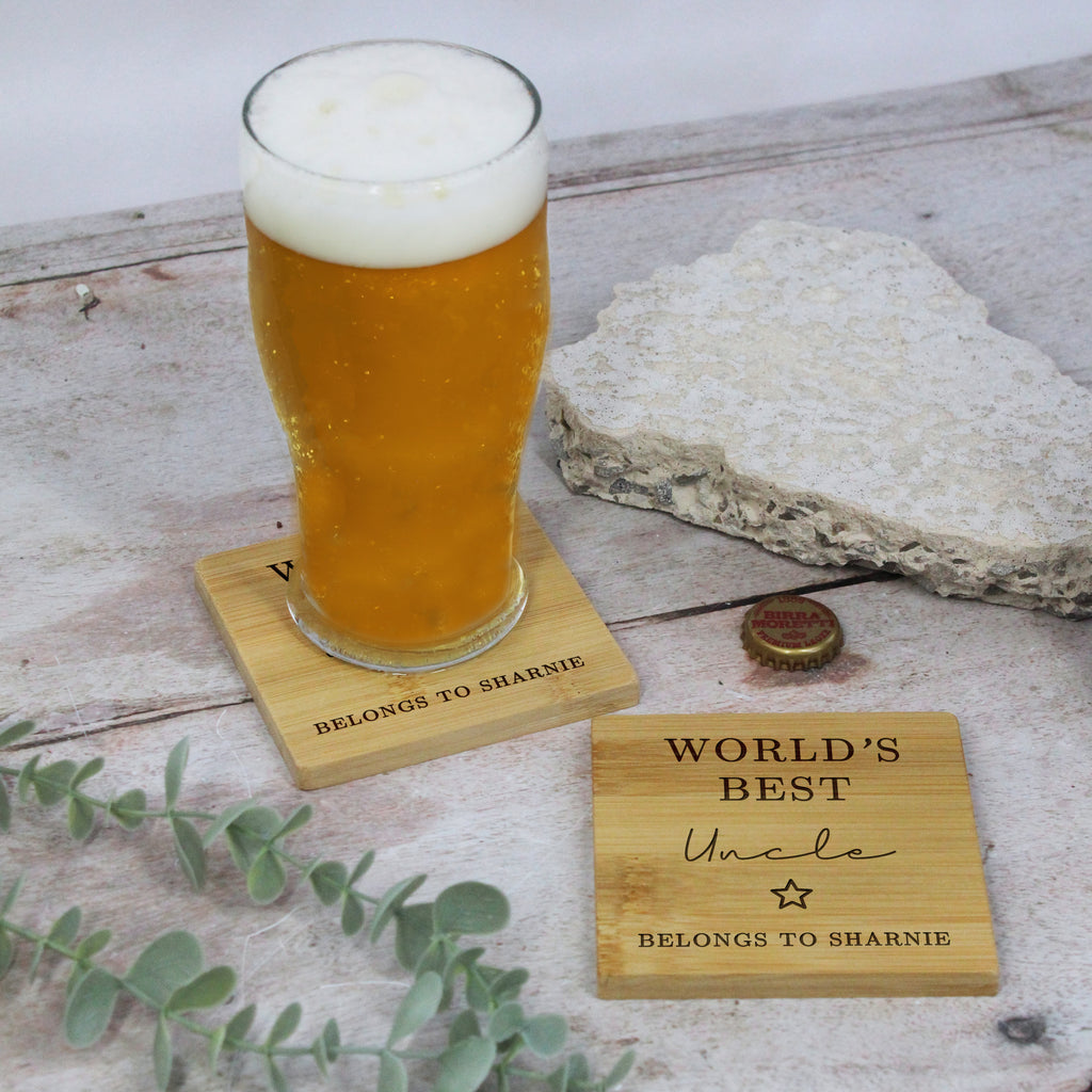 Personalised 'World’s Best Uncle' 2 in-1 Wooden Coaster & Bottle Opener